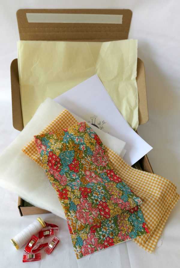 Bloom In Yellow gingham fabric book sleeve, SIY craft kit