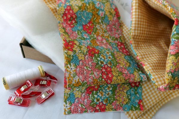 Bloom In Yellow gingham fabric book sleeve, SIY craft kit