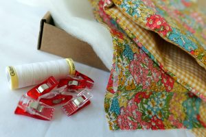 Bloom In Yellow gingham fabric book sleeve, SIY craft kit