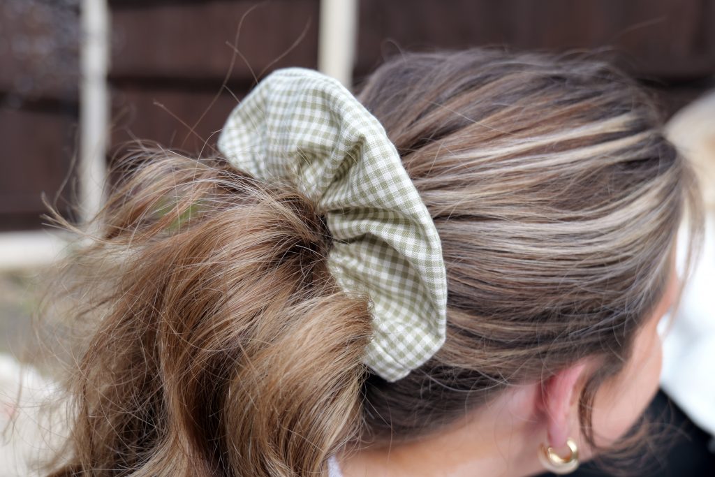 Green gingham hair scrunchie SIY hair scrunchie kit