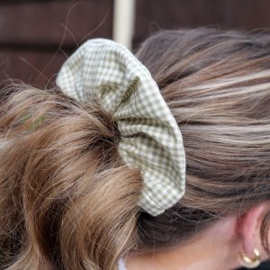 green gingham hair scrunchie SIY hair scrunchie kit