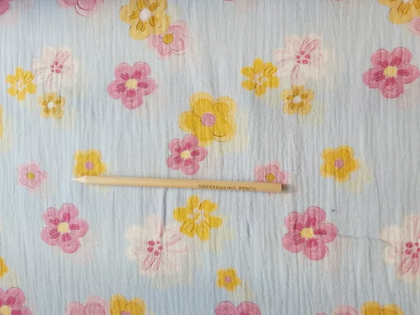 100% cotton Double Gauze Blue Bambino print flower