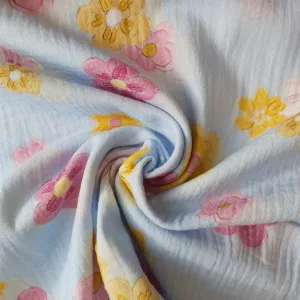 100% cotton Double Gauze Blue Bambino print flower