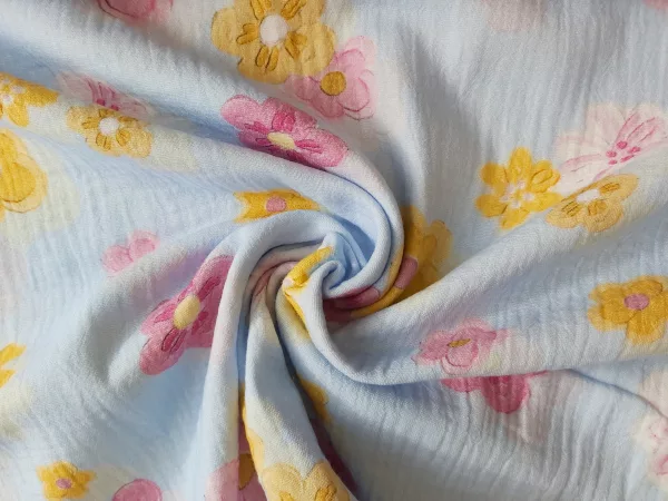 100% cotton Double Gauze Blue Bambino print flower