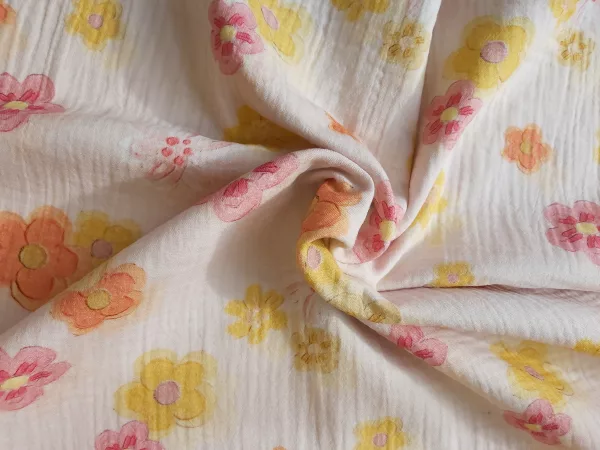 100% cotton Double Gauze Peach Bambino print flower