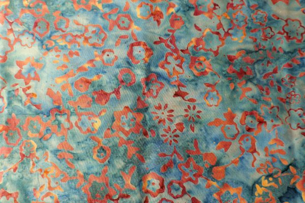 blue with burgundy floral batik Fat quarter – 100% cotton - quilting weight