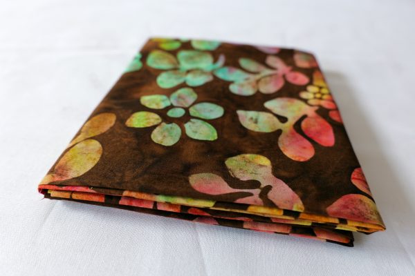 Brown fabric with rainbow teardrop print - Hoffman Fabrics - Bali Batik Handprints – Sku 3336 313