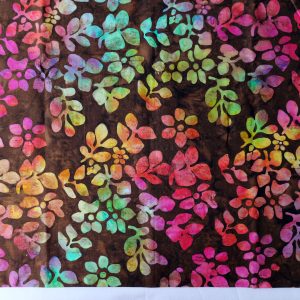 Brown fabric with rainbow teardrop print - Hoffman Fabrics - Bali Batik Handprints – Sku 3336 313