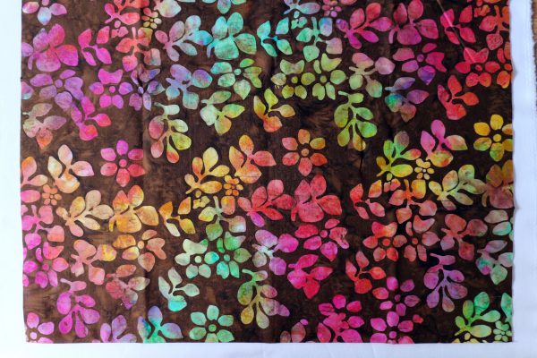 Brown fabric with rainbow teardrop print - Hoffman Fabrics - Bali Batik Handprints – Sku 3336 313