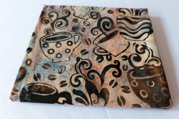 Cream fabric with a brown coffee cup print - Hoffman Fabrics - Bali Batik Handprints – SKU 3338 337