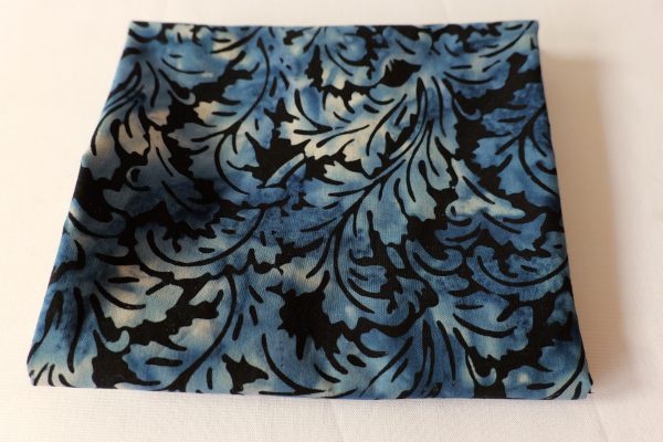 Black / grey fabric with a marble blue leaf print - Hoffman Fabrics - Bali Batik Handprints – Sku 3343 614
