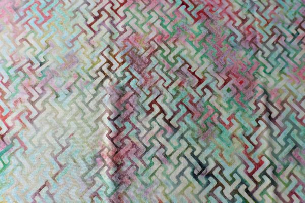Burgundy, blue and green fabric with zigzag print - Hoffman Fabrics - Bali Batik Handprints – Sku 3343 711