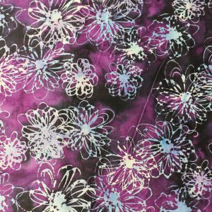 Purple fabric with a light blue floral print - Hoffman Fabrics - Bali Batik Handprints – Sku 3356 507