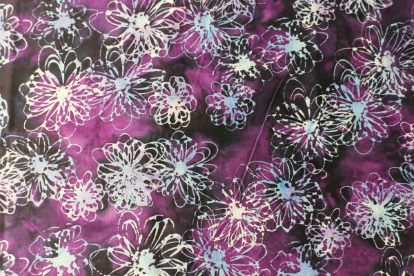 Purple fabric with a light blue floral print - Hoffman Fabrics - Bali Batik Handprints – Sku 3356 507