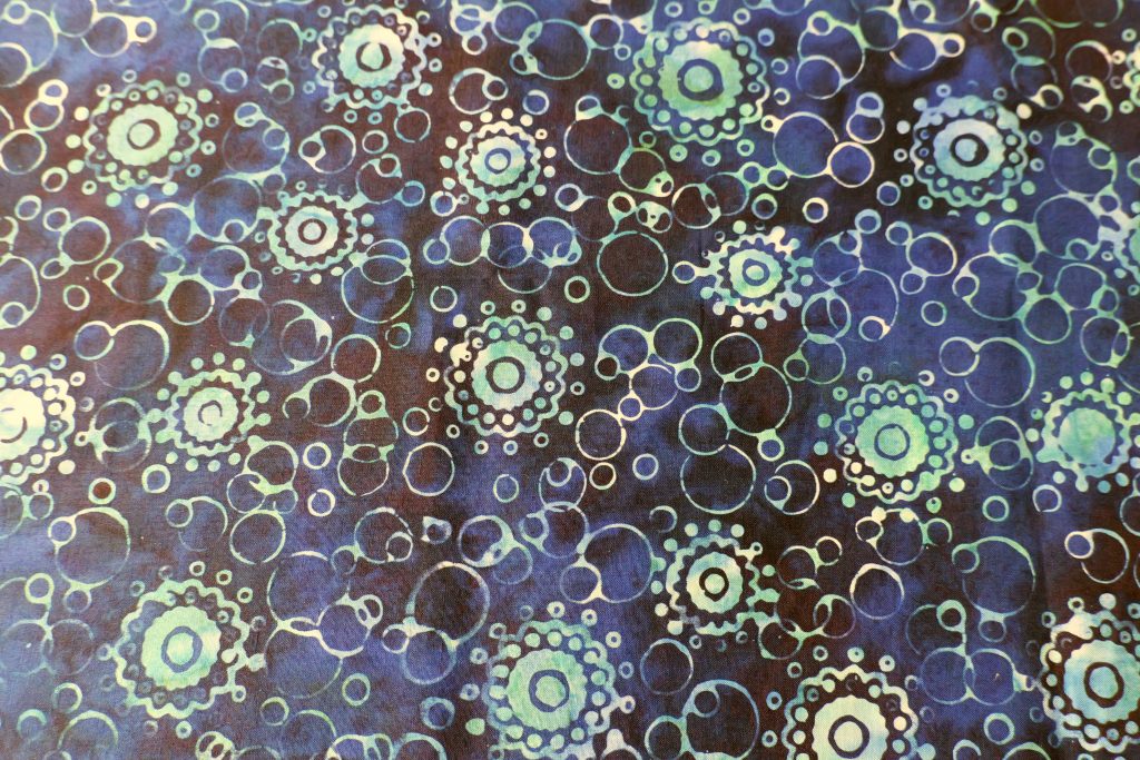 Blue fabric with blue circle print - Hoffman Fabrics - Bali Batik Handprints – Sku 3356 616
