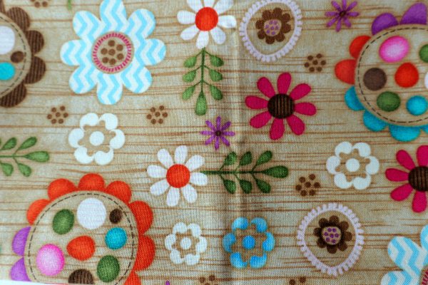 Wooden effect with bright coloured florals - SPX Fabric – Woodland Critters by Me-O-My