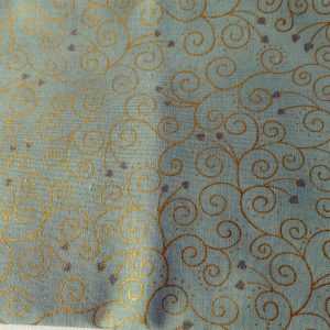 Aqua with a gold metallic swirl with a small heart design - Stof Fabrics – Magical Moments collection (#18-11)
