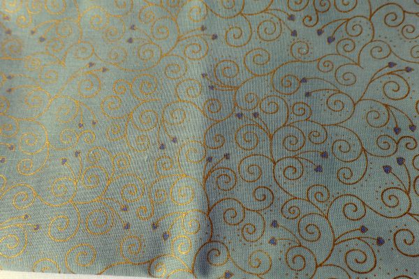 Aqua with a gold metallic swirl with a small heart design - Stof Fabrics – Magical Moments collection (#18-11)
